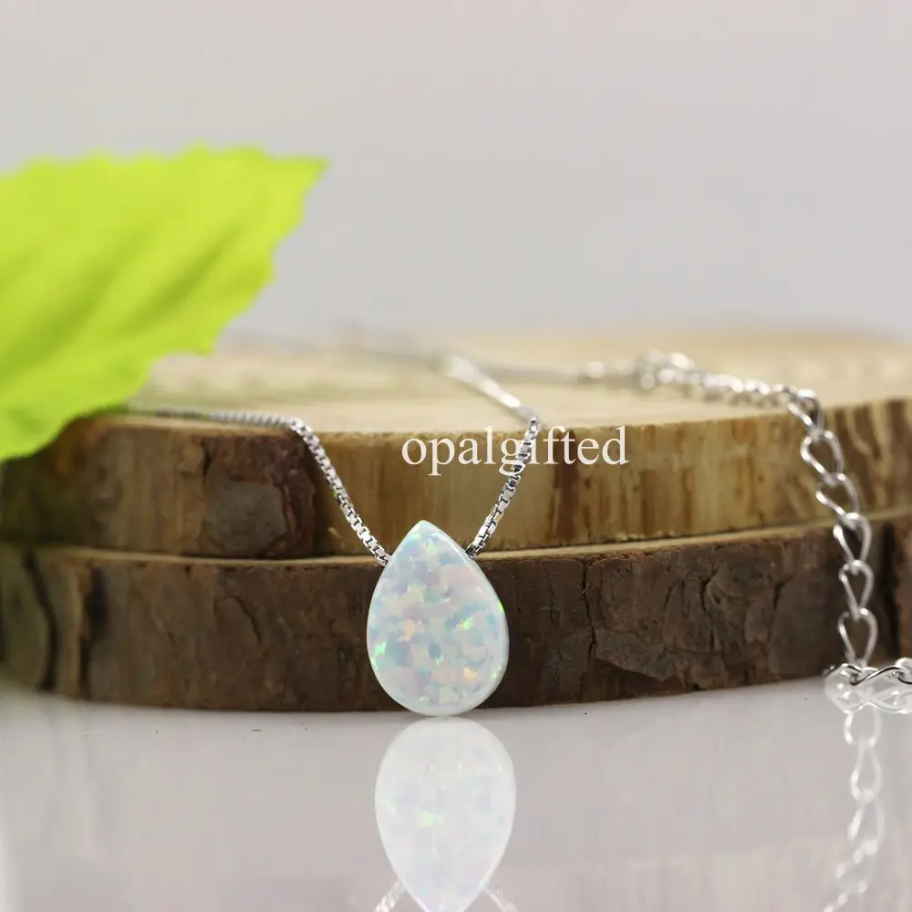 1pc/lot 925 Sterling Silver Tear drop / Pear Opal Necklace OP17 Snow White Drop Opal Necklace 8x11mm Pear Fire Opal Necklace