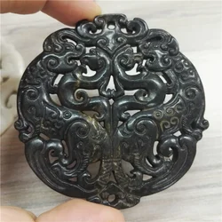 Charms Traditional Asia Ancient Vintage Sculpture Carving Art Pattern Black Semi Precious Stone Pendant For Necklace DIY Jewelry