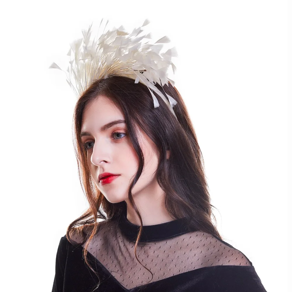 ผู้หญิง Headband Hairband Fascinator Swan Masquerade Black Feather Headbands ผม Hoop เทศกาลคริสต์มาสอุปกรณ์เสริมผม