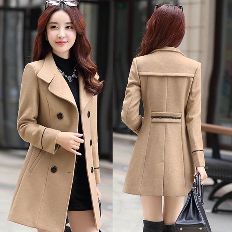 2021 Women Blends Woolens Overcoat Female Coat Autumn Winter Coats Jackets Women Plus size Coat Women\'s Wool Coats Long Tops