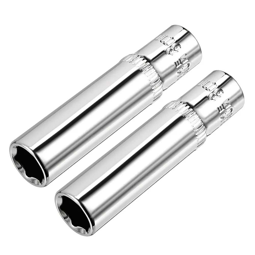 Uxcell 2Pcs 1/4-inch Drive 8mm Cr-V 6 Point Deep Socket for Heavy Duty Pneumatic Tools