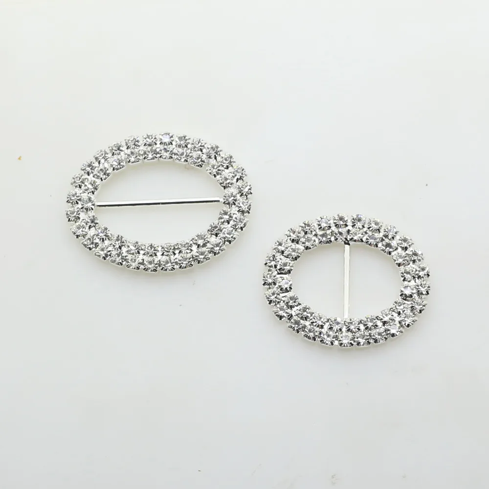 Oval Rhinestones Buckles 10Pcs/Lot Metal Two Size Buckle Sewing Sliders For Bags Clear Crystal Ribbon Decoration