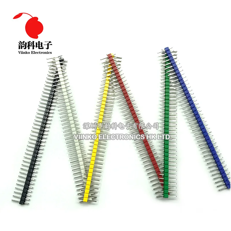 120pcs/lot 2.54mm Black + White + Red + Yellow + Blue + Green Single Row Male 1X40 1*40 Pin Header Strip (6 colors each 20pcs)