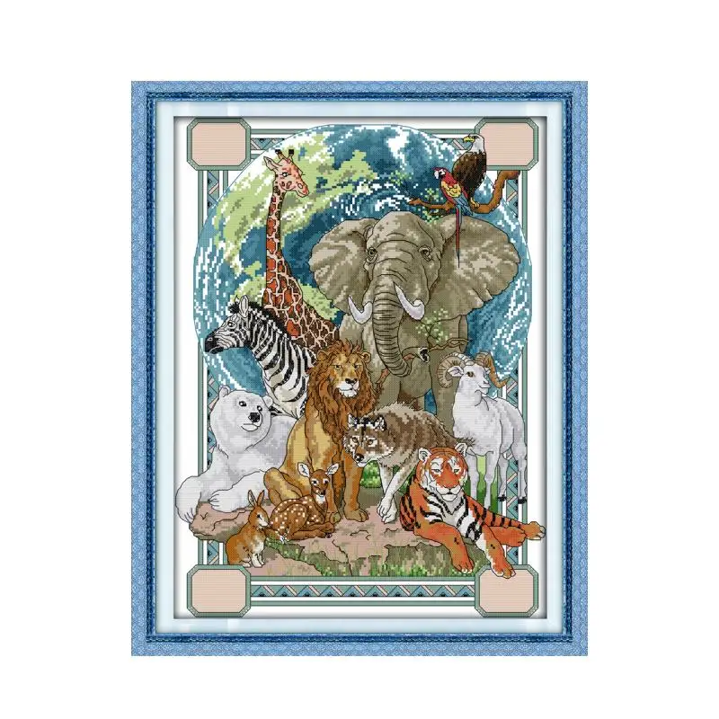 

Joy Sunday 11CT 14CT Furniture Sewing Handmade DIY Embroidery Cross Stitch, Elephant Tiger Lion Parrot Animal Prints