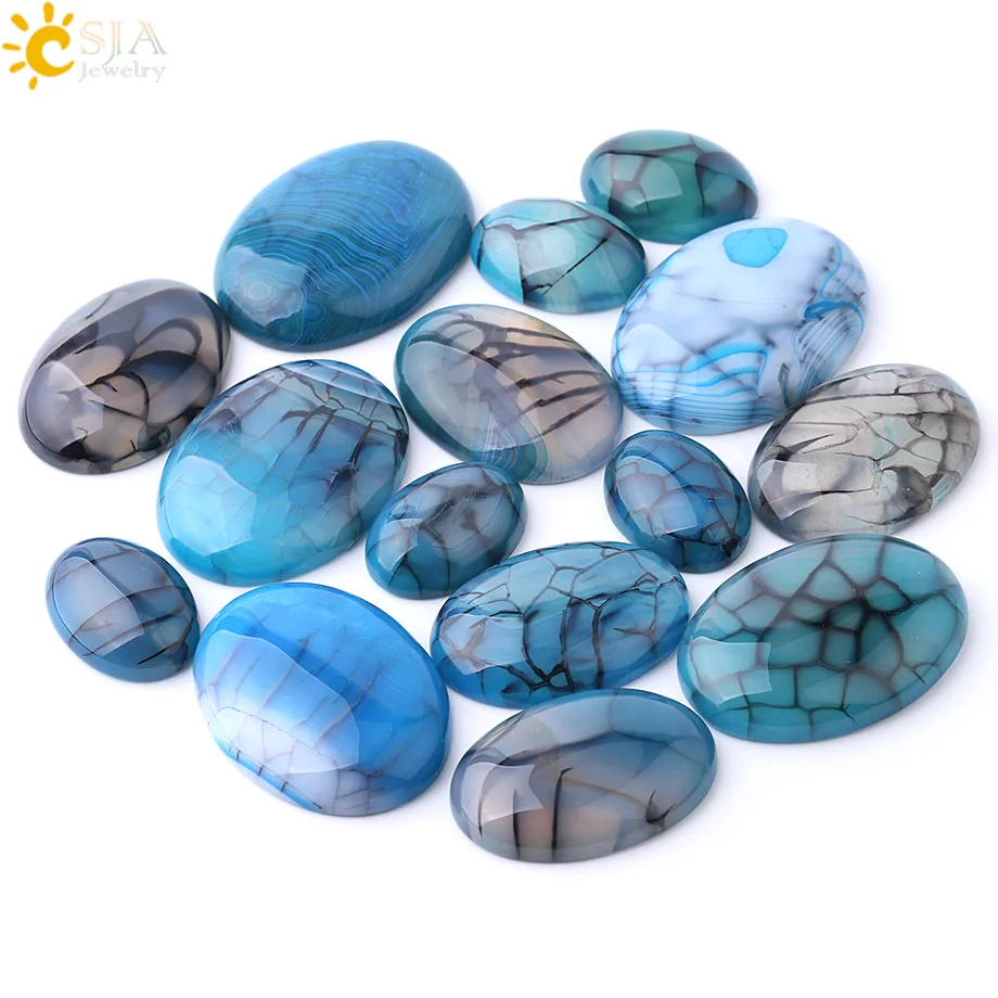 CSJA Blue Dragon Veins Agates Cabochon CAB Beads Natural Stone for Jewelry Making Accessories 18x25/25x35/30x40 mm NO Hole F837