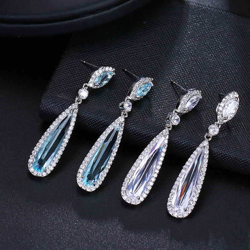 EMMAYA New Luxury Excellent Two Colors Crystal Long Drop High Quality CZ Earrings For Women Wedding Jewelry Gift