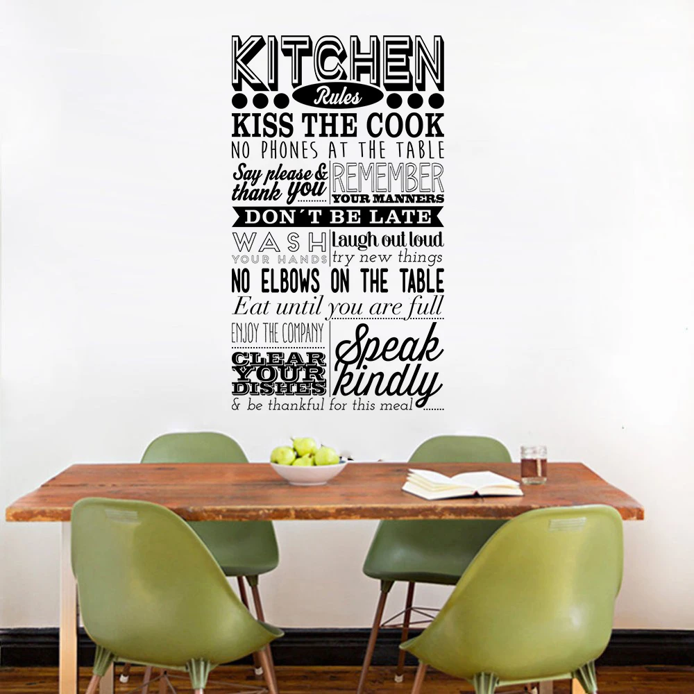 Kitchen Rules Vinyl Wall Decals Table Manners Quote Wall Sticker  Restaurant  Kitchen Decoration Enjoy Meals Poster AZ221