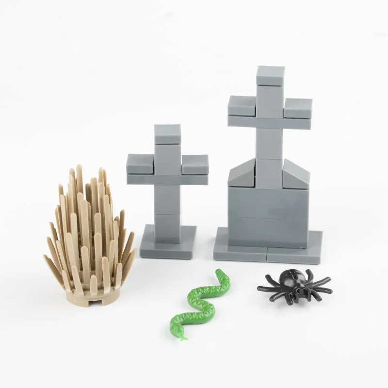 MOC Building Blocks Street Light Graveyard Accessory City Parts Bricks Cemetery Animal Snake Bat Grass Rose Plant Halloween D033