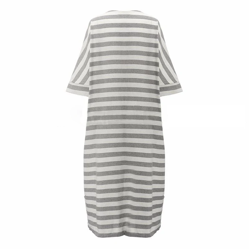 Women Cotton Linen Striped Dress 2024 Summer Loose Big Size 4XL 5XL Maxi Dress robe femme Casual Long Boho Kaftan Muslim Dress