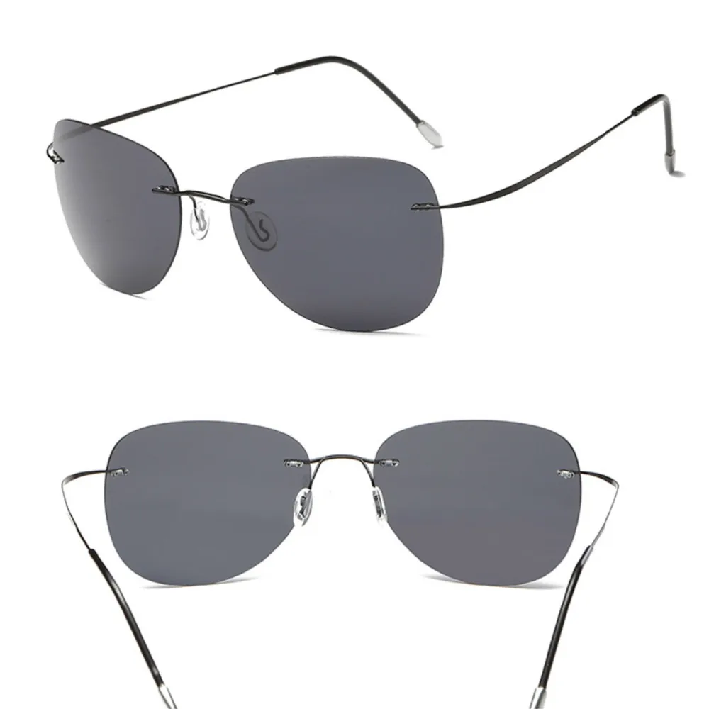 Rimless Polarized Sunglasses Night Vision Glasses Ultralight Frameless Aviation Goggles for Men and Women Titanium Alloy