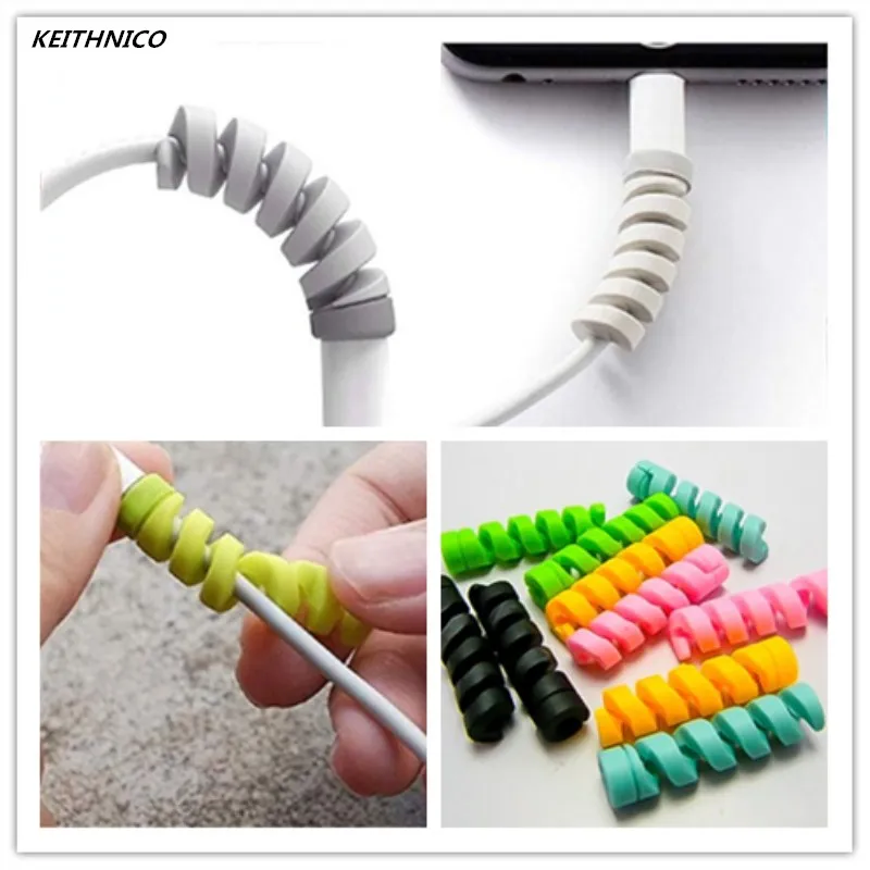 10Pcs Silicone Spiral Cable protector for iphone Usb Charger Cable Winder Protection Anti-break Protective for Samsung Android