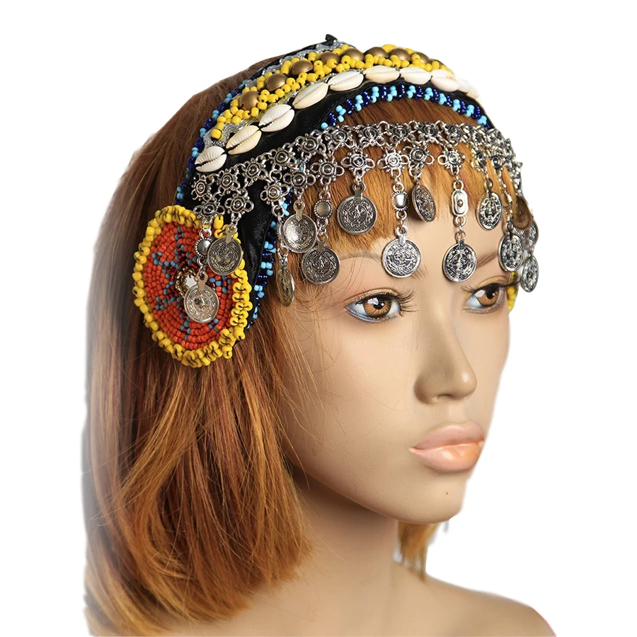 New Arrivals Gypsy Dance Women Beads Headpiece Metal Head Chains Coins Vintage Jewelry Tribal Belly Dance Accessories