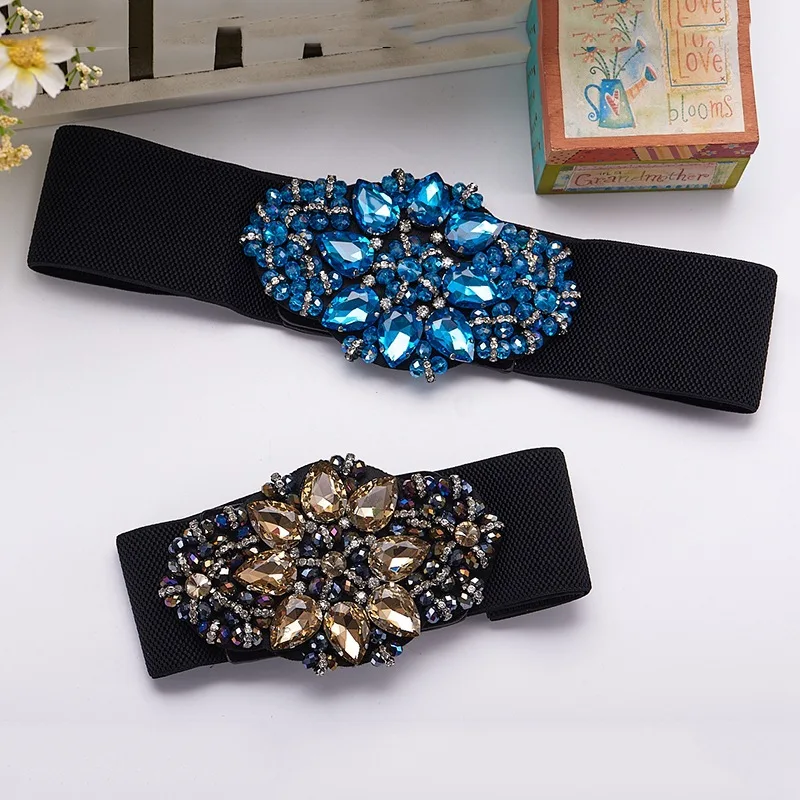 

2019 new high-grade women's dark buckle girdle personality wild rhinestone inlaid dress elastic decorative belt DP11