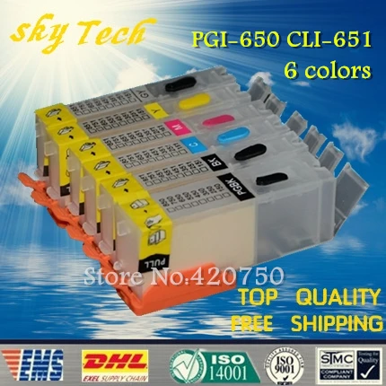 6PK Empty Refillable Cartridge suit for PGI650 CLI651 ,Suit for canon MG5460 MG5560 MG6360 MG6460 MG7160 IP7260 ,with ARC Chips