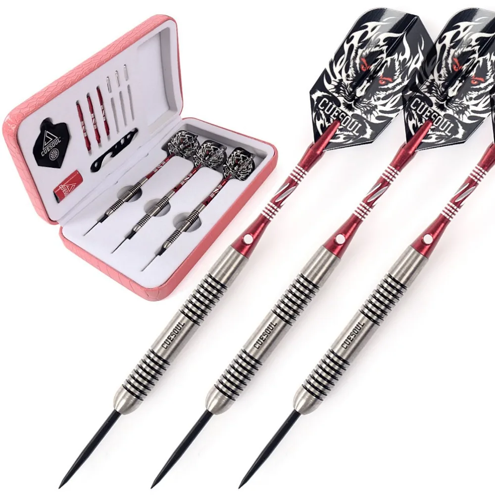 

CUESOUL Tungsten Steel Tip Darts- 18 Grams 90% Tungsten Dart Barrel with Pink Dart Case