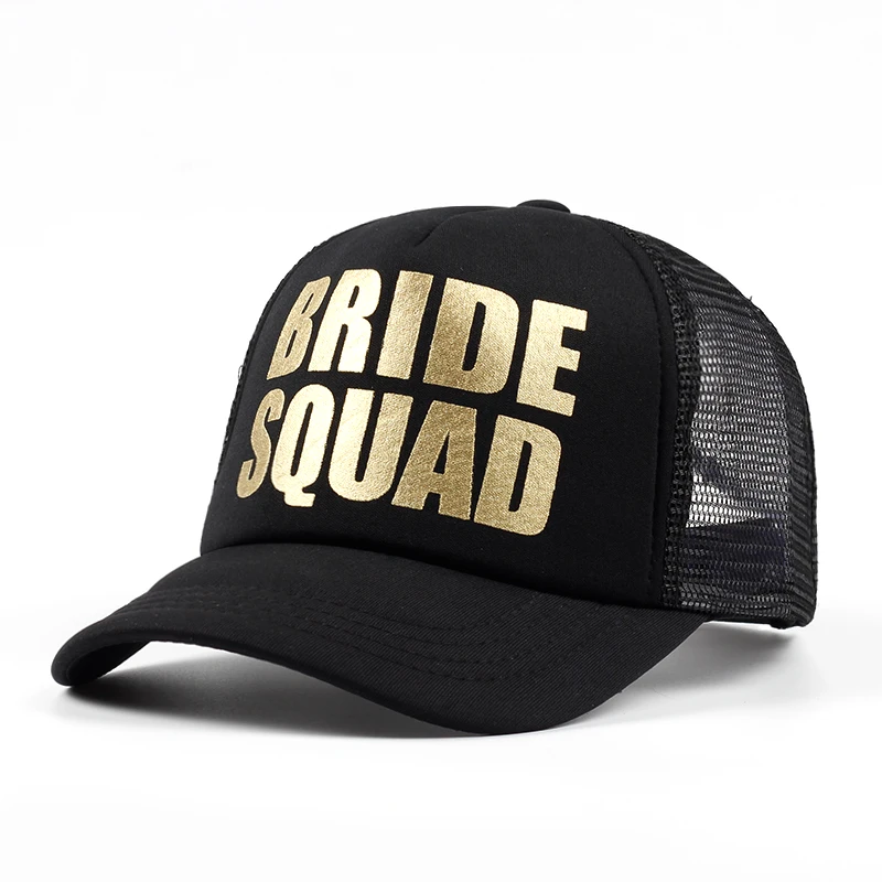 BRIDE Wedding Baseball Cap Gold Print Mesh Hat Women Party Brand Bachelor Club Team BRIDE SQUAD Snapback Caps Beach Casquette