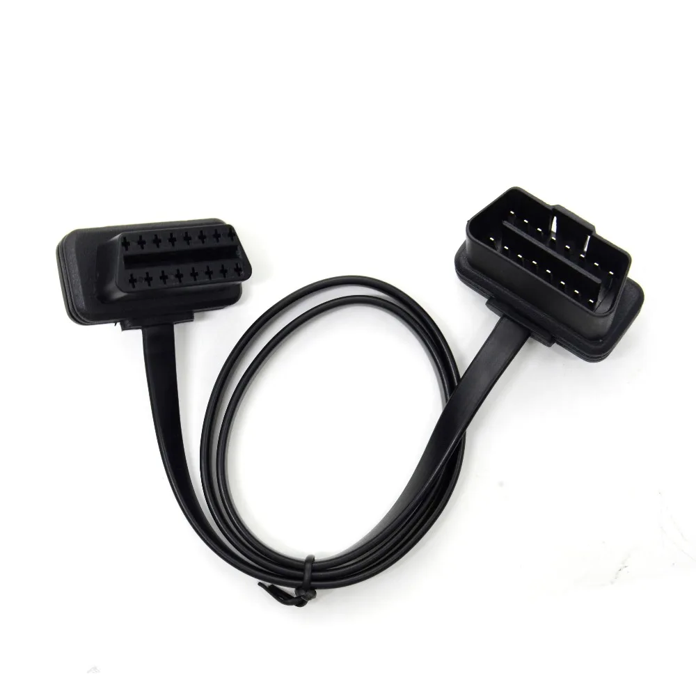 Hot Sale! Flat+Thin As Noodle OBDII OBD 2 OBD2 16 Pin ELM327 Male To Dual Female Y Splitter Elbow Extension Connector Cable