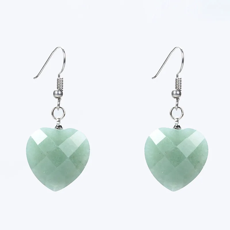 New Natural Rose Pink Quartz Opal Green Aventurine Faceted Heart Dangle Earrings For Women Valentine\'s Day Gift Fashion Jewelry