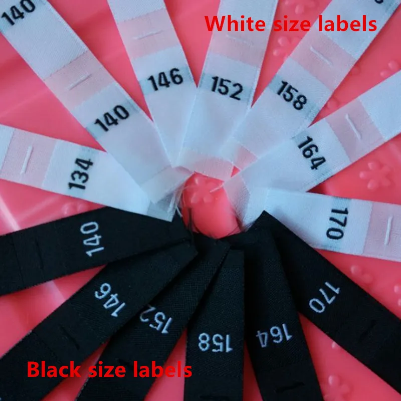 50PCS White/Black polyester size label baby clothes 134 140 146 152 158 164 170 woven cloth number size Labels