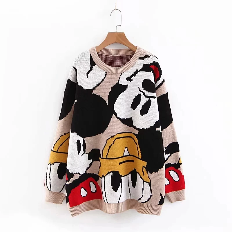 Jenny&Dave 2024 winter sweaters women high street vintage cartoon cute loose o-neck pull femme hiver plus size tops 1021