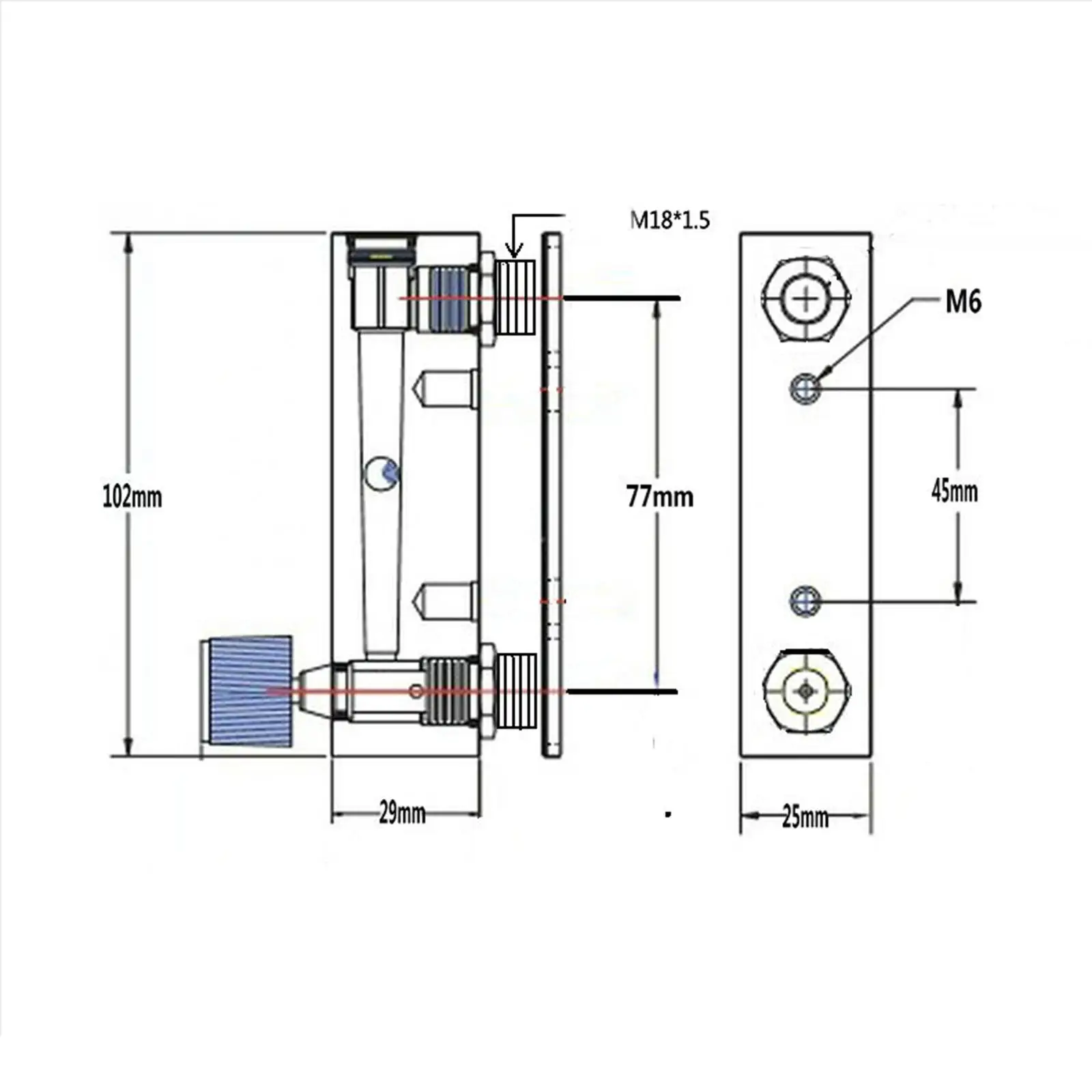 2-20L/h 4-40L/h 6-60L/h 10-100L/h LZM-6T Water Panel Flowmeter Rotameter With Valve M18 Male G1/4 Female Pressure 0.1Mpa