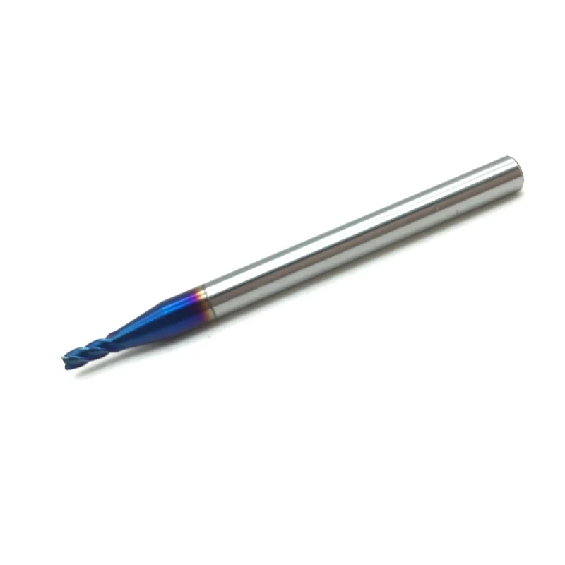 مطحنة نهاية 2 مللي متر HRC65 4 فلوت D2 * 6 * D4 * 50*4T ، كربيد صلب ، طرف مستقيم ، أداة طحن مطلية باللون الأزرق nACo