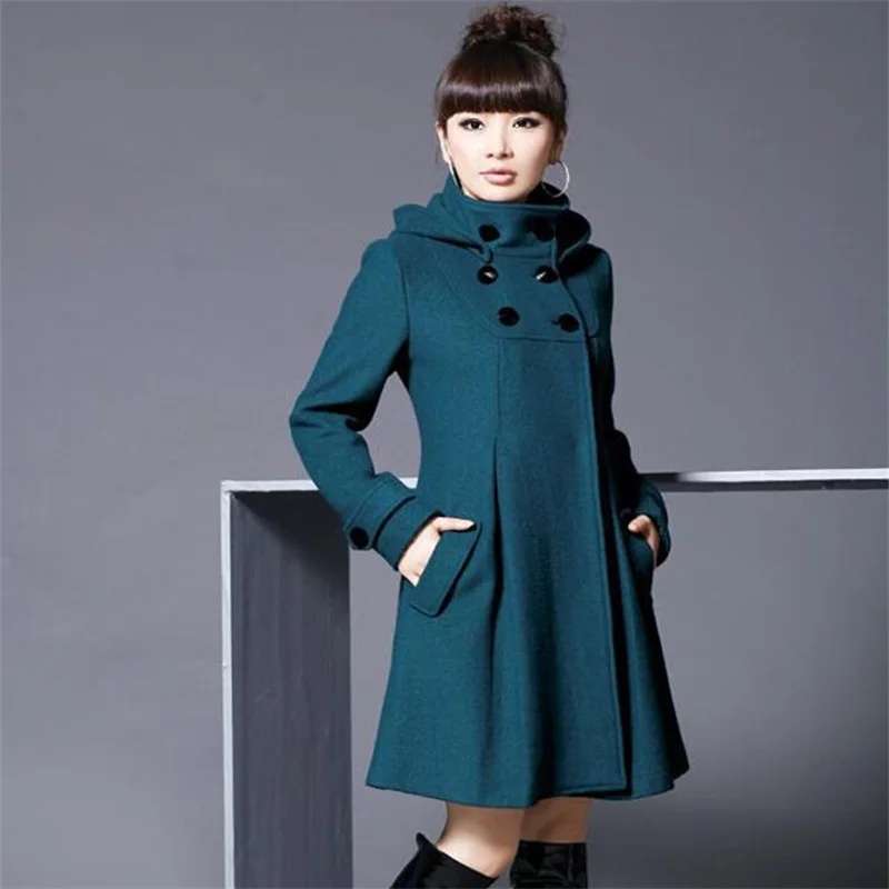 Large size women blended woolen jacket Korean version of the long school style wind cloak shawl coat hooded coat AL71024