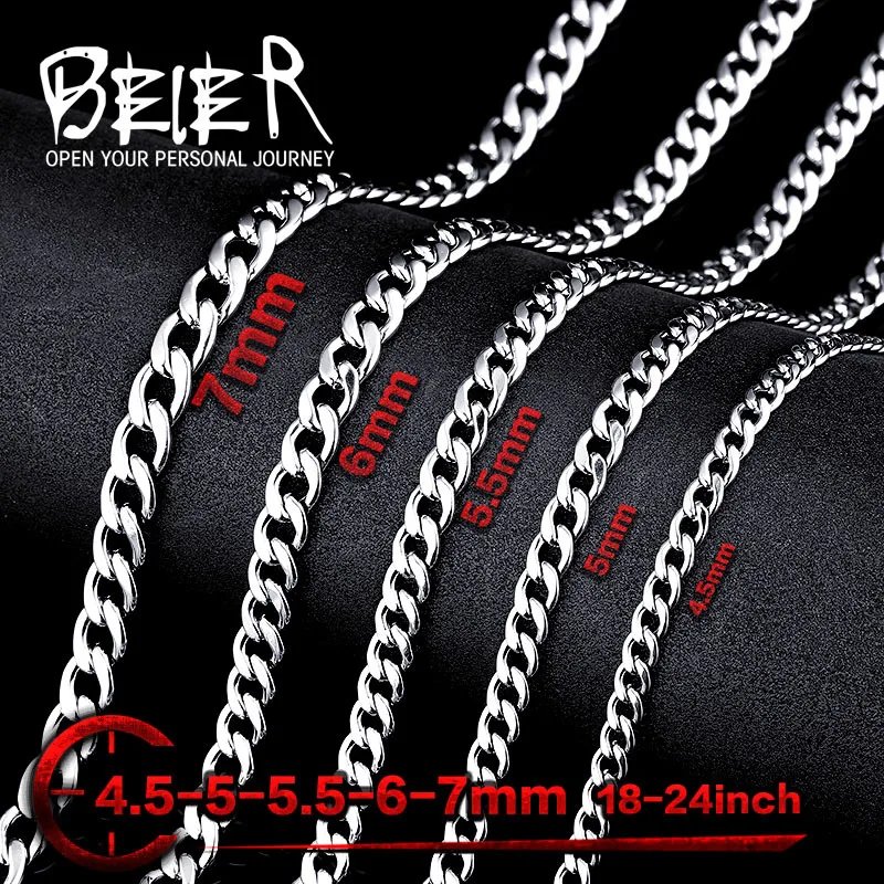 Beier stainless steel Classic punk water wave necklace chain men\'s necklace wild wholesale high quality jewelry BN1025