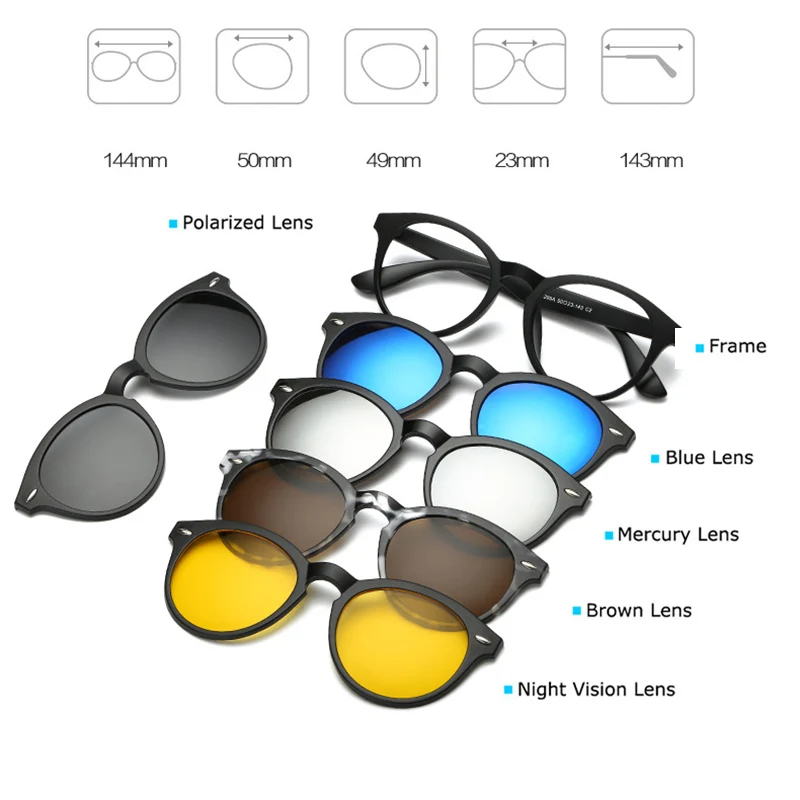 Fashion Spectacle Frame Men Women With 5 Pieces Clip On Sunglasses Polarized Magnetic Glasses Male Driving Myopia Optical RS120 - Image 3