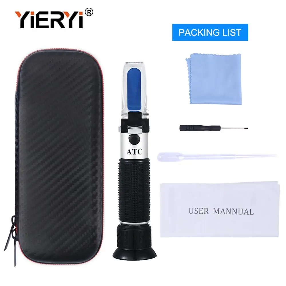 Yieryi Hand Held Tester Tool 4 In 1 Engine Fluid Glycol Antifreeze Freezing Point Car Battery Refractometer ATC With Black Bag