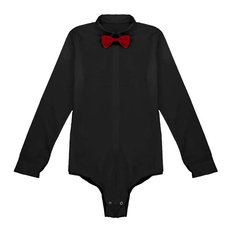 YiZYiF latin dance Mens Long Sleeve Zipper Solid Color Latin Modern Dance Shirt with Bowtie One-piece Romper Shirt Dance Costume