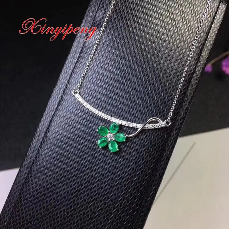 

Xin yi peng 925 silver inlaid natural emerald necklace, necklace woman, elegant fashion, holiday anniversary gift