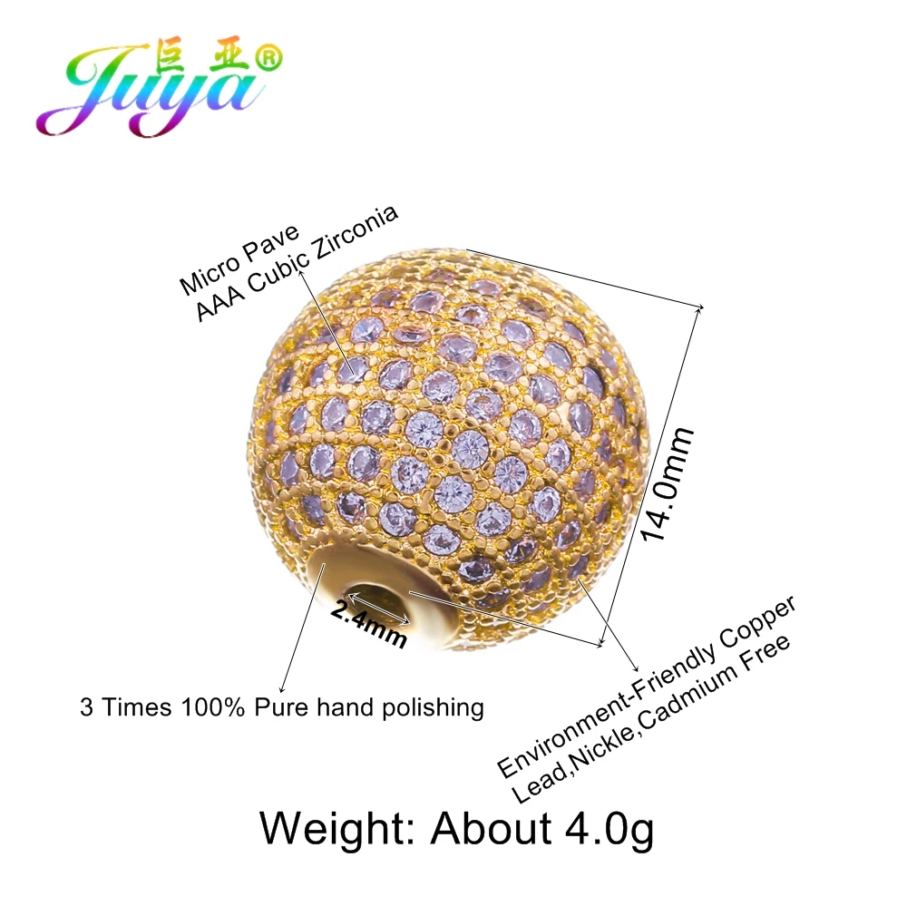 Juya DIY Jewelry Accessories AAA Cubic Zirconia Insert 6 8 10 12 14mm Metal Ball Beads For Handmade Natural Stone Jewelry Making