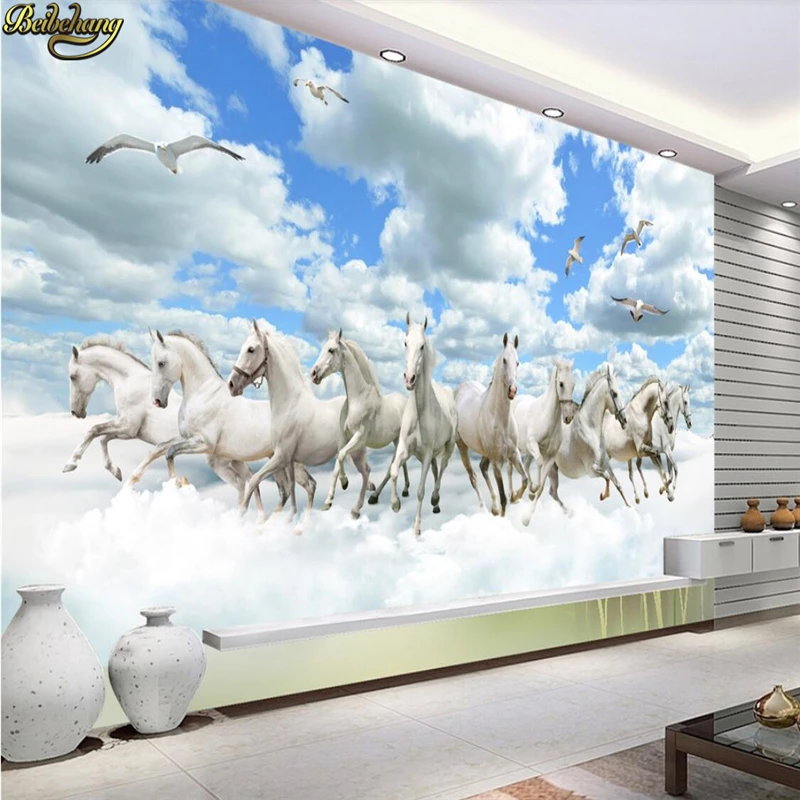 custom papel de parede 3d White horse wallpaper Landscape unicorn Mural 3D Wall papers for Living Room Sofa TV Bedroom Backdrop