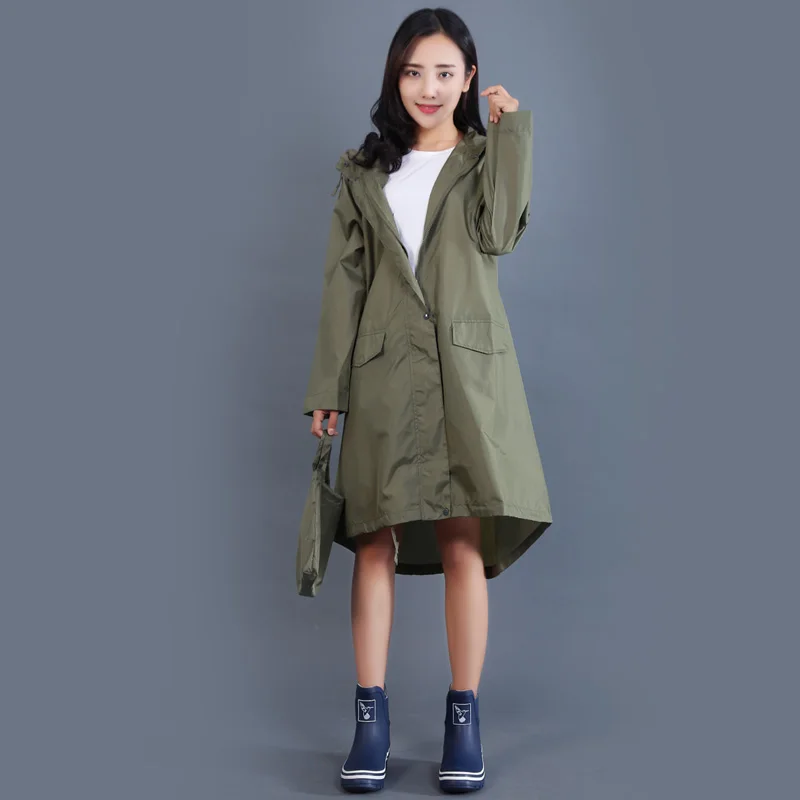 Polyester Raincoat Women Waterproof Lightweight Rain Coat Trench Ponchos Jacket Hooded Impermeable Mujer Capa De Chuva