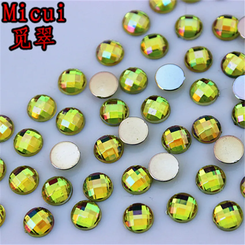 Micui 6/8mm Crystal AB Round Acrylic Nail Rhinestones Flatback Glue On Non Hotfix Stones Appliques For Craft DIY Nail Art MC341