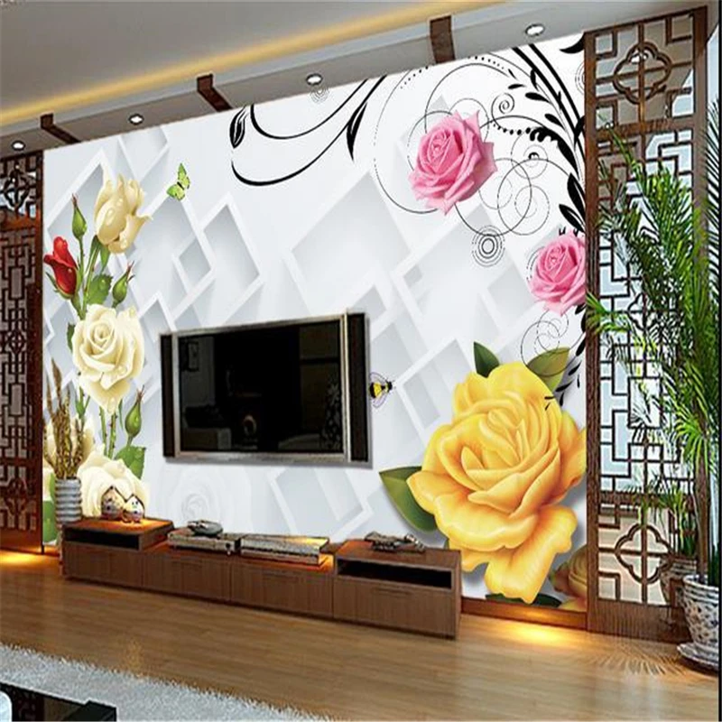 beibehang Custom wallpaper 3d stereoscopic rose rattan Europe TV backdrop wallpaper living room bedroom murals papel de parede