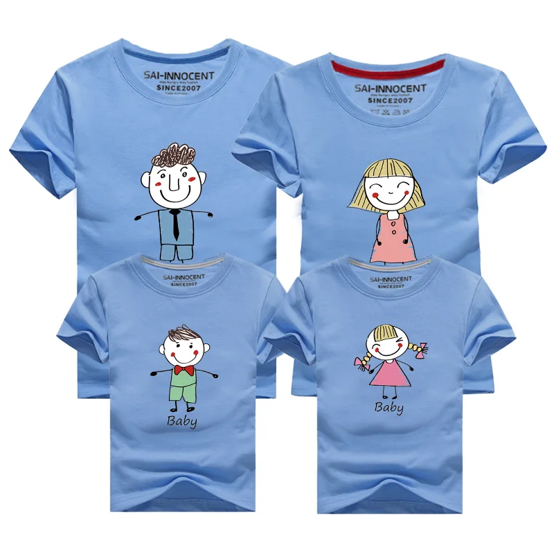 1pcs Animation Character Cotton Family Matching T-shirts Mother Daughter Father Son Tops Tees Family Clohthing