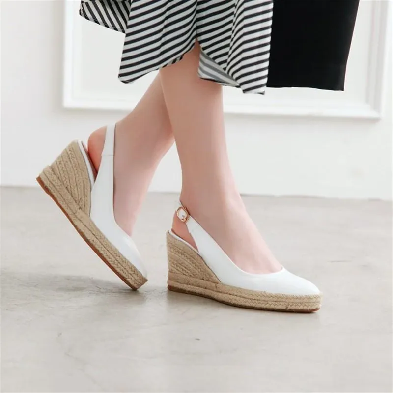 Plus Size 33-41 sandali espadrillas da donna cinturino alla caviglia comodi zeppe scarpe Casual da donna décolleté con plateau da donna in pelle di