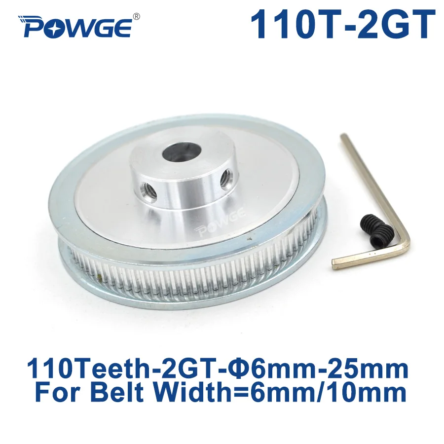 

POWGE 110 Teeth 2GT Timing Pulley Bore 6/6.35/8/10/12/14/15/16/19/20/22/25mm for GT2 Synchronous belt width 6/10mm 110Teeth 110T