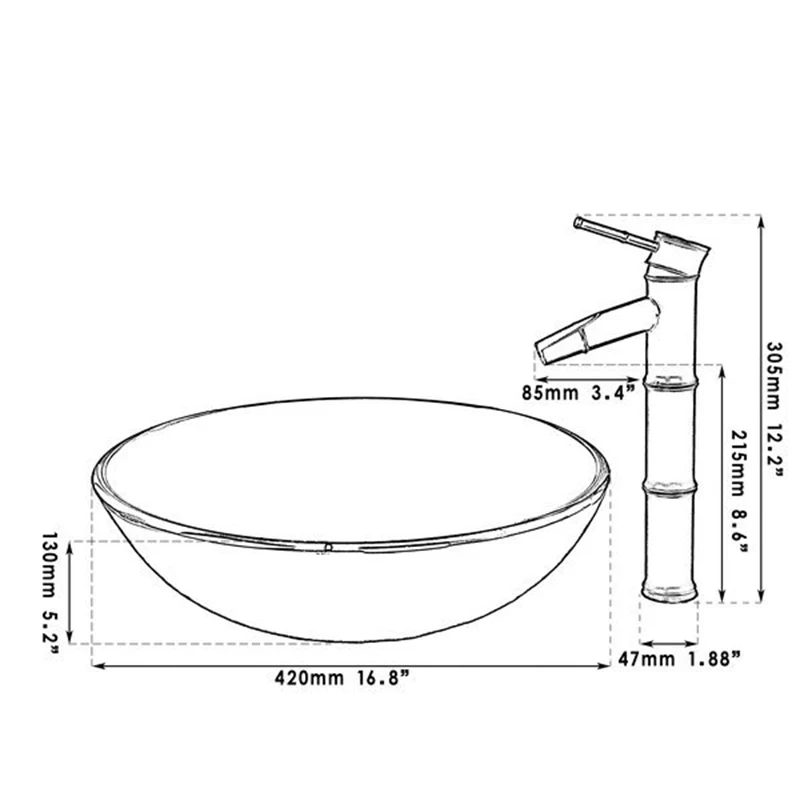 JIENI Brown WashBasin Round Glass Vessel Sink Faucet Glass Sink Set Bathroom Basin Black ORB Bamboo Waterfall Mixer Tap Faucet