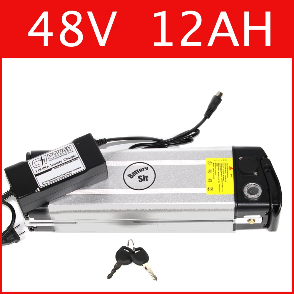 48V 12AH electric bike lithium battery Silver fish battery 54.6V lithium ion battery pack + charger + BMS , Free customs duty