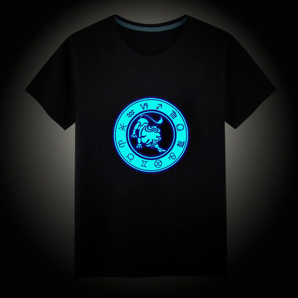 Camiseta luminosa fluorescente de constelaciones Aries Libra Virgo, camisetas Unisex, camisetas de manga corta para hombres, camisetas para niños