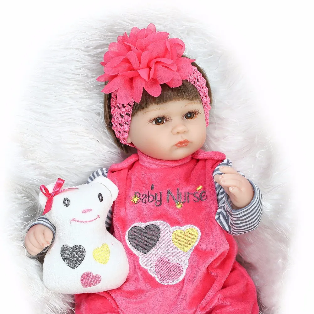 

Soft Silicone reborn Dolls 16inch 42cm Doll Reborn Baby Brown Wig Girl Handmade Cotton Body Lifelike Bebe juguetes Babies Toys