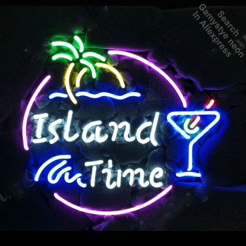 Island Time Martini Palm Tree Neon Sign Handcrafted Neon Bulbs Sign Glass Tube Iconic Decorate Room Wall Lamp signs Dropshipping