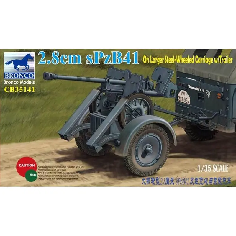 

BRONCO CB35141 1/35 2.8cm sPzB41 On Larger Steel-Wheeled Carriage w/Trailer - Scale Model Kit