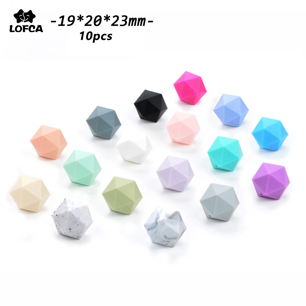 LOFCA Silicone Beads Icosahedron 10pcs Teether Teething Baby Jewelry Necklace Hexagon Teether DIY Soft Food Grade BPA Free