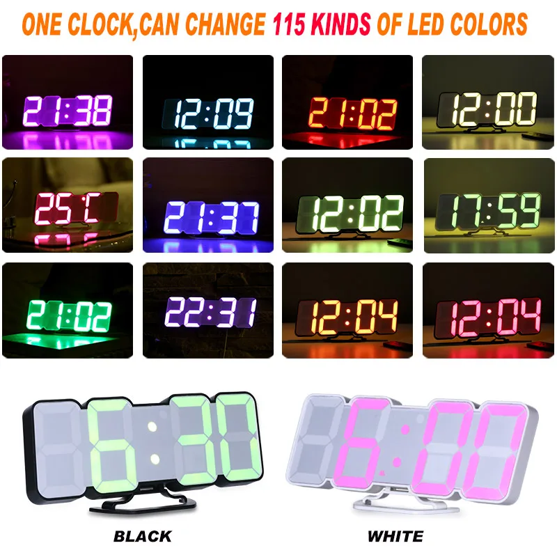 Digital Table Clock Time Alarm Clock LED Wall Clock With 115 Colors Remote Control Digital Watch Night Light Magic Desktop