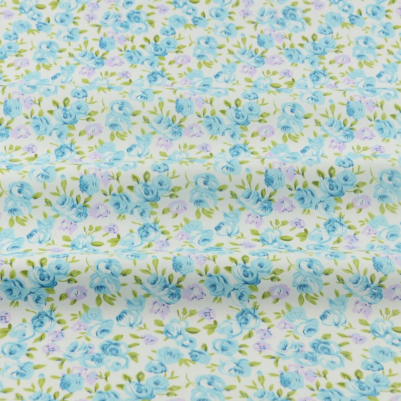 Booksew Sewing material Printed Light Blue Twill DIY Tecido Quilting Patchwork 100% Cotton Fabric Floral Tissus Au Metre