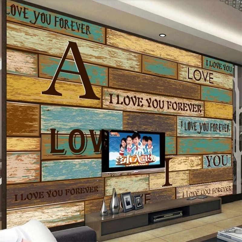 

wellyu Bar English alphabet wood grain 3D background wall custom large mural green silk cloth wallpaper papel de parede